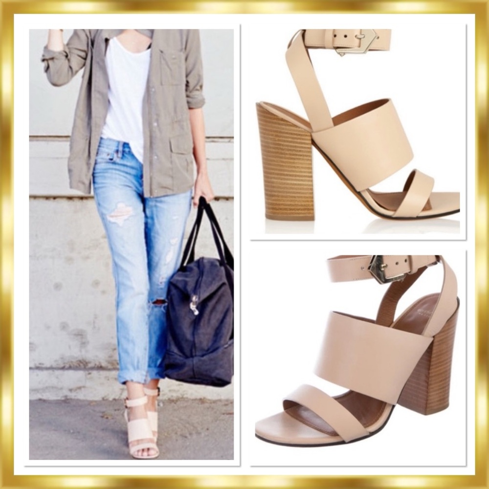 $1,095 Givenchy Sarah Calfskin Leather Blush/ Nude Strap Block Sandal Size 5